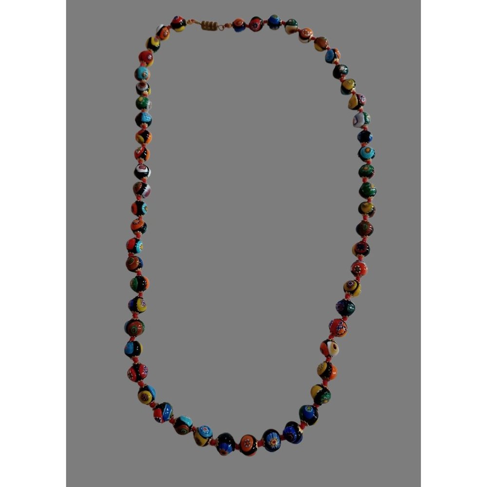 Vintage Millefiori Colorful Faceted Glass Bead Necklace